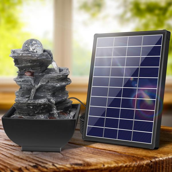 NFESOLAR ソーラー 噴水 ソーラーポンプ ミニ噴水 卓上噴水 ミニ滝 インテリア ガーデンDIY 太陽光充電 夜稼働無し 水循環 2way取り