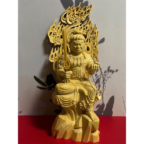 木彫り仏像【不動明王座像】真言宗脇仏(酉年生まれ)桧木製高級木彫り