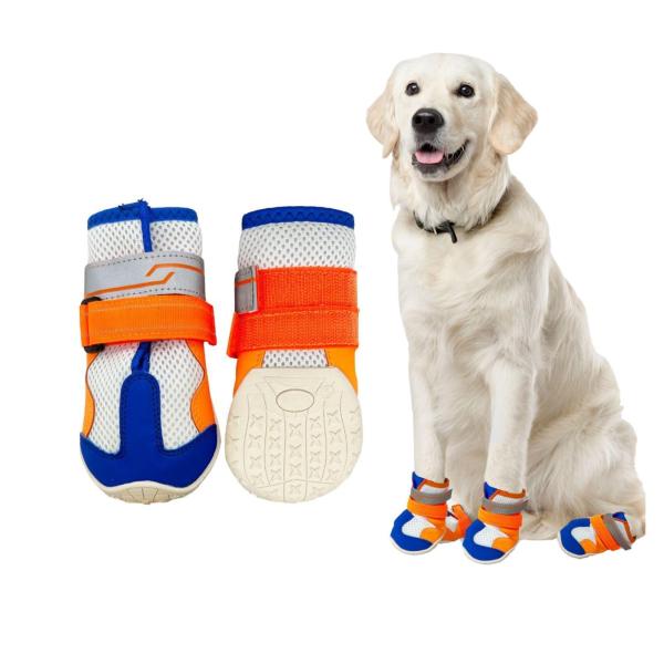 LIKOKLIN 犬靴 犬用メッシュシューズ ドッグブーツ ドッグくつ 小型犬 反射テープ付き 滑り止め 長靴 肉球保護 脱げにくい レザー ゴムアウ