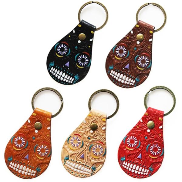 エンボスレザースカルキーホルダー 南米雑貨 メキシコ雑貨 キーケース