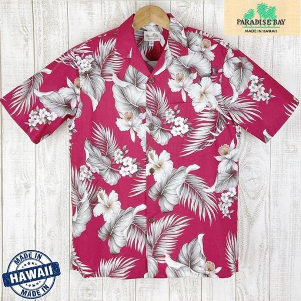 アロハシャツ ハワイ製 Paradise Bay ヘイジーレッド・ホワイト 