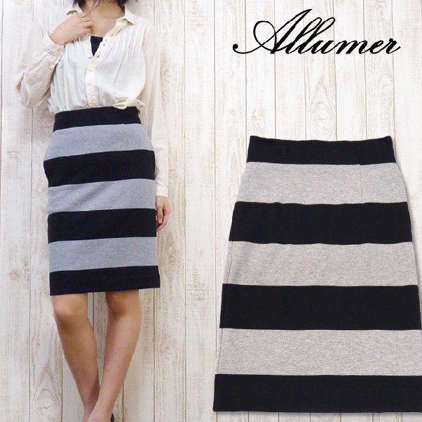 Allumer アリュメール レディース タイト スカート 膝上 ミディアム丈 ペンシル ボーダー ストレッチ 8178584 Allumer アリュメール レディース タイト スカート 膝上 ミディアム丈