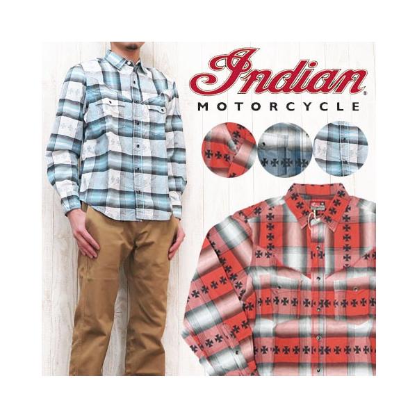 インディアンモーターサイクル Indian Motorcycle 長袖オンブレクロスチェックウエスタンシャツ im23968 earthmarket1_im23968