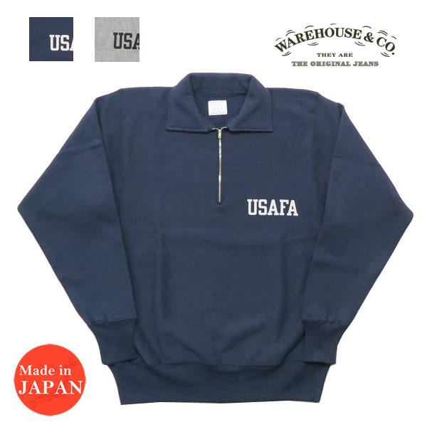 T*)様 warehouse usafa 別注スウェット　ウェアハウス　navy WAREHOUSE（ウエアハウス） ウェアハウス 長袖 ハーフジップ プリント