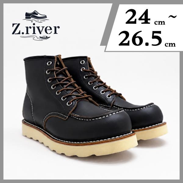 Z.river Rocky Band　モックトゥ ワークブーツ メンズ 本革 茶芯 ブラック クラシック グッドイヤーウェルト製法 経年変化 アメカジ 黒 レザーブーツ 革靴
