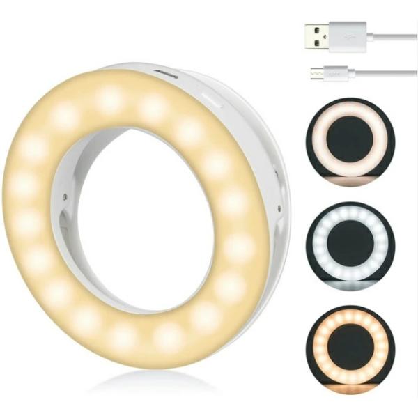 【3色モード 調光可能】LEDリングライトは3色照明モード（白色/暖色/ミックス）、無段階の光量調整機能が付いています。1％〜100％の広い調光範囲、自然な柔らかい光を連続提供できます。様々なシーンに合わせて、段階的に調節できます。【USB...