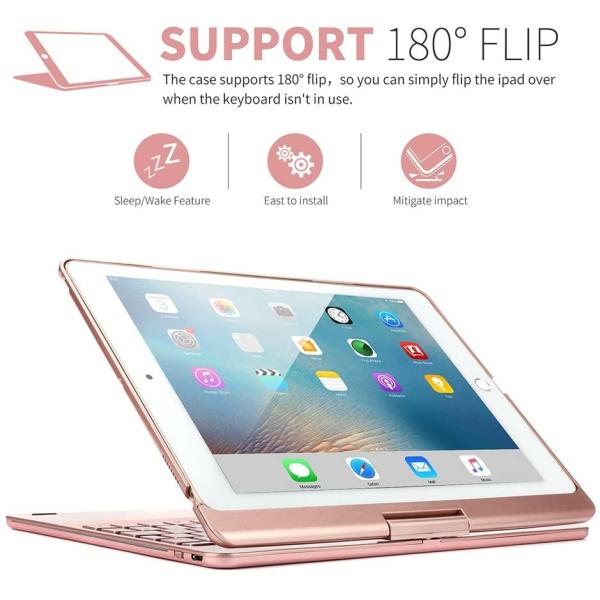 iPad 9.7 キーボード ケース、elecfanJ Bluetooth キーボード 360度回転式 バックライト 7色変換 スタンド機能付き アルミ製 傷つけ防止 iPad air 1/2 / iP