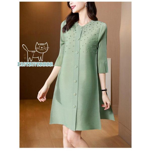 ワンピース チュニック 送料無料 非冷凍品同梱不可 パーティー 結婚式 服装 ワンピース 春 半袖 レディース きれいめ おしゃれ 無地 パール 膝丈 五分袖 プリーツ ライン クラシカル リラックス 9cz8ds6dqh Www Sakphotography Com