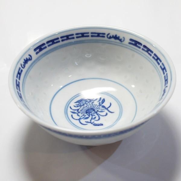 景徳鎮製 ホタル焼き 花模様 反口飯碗