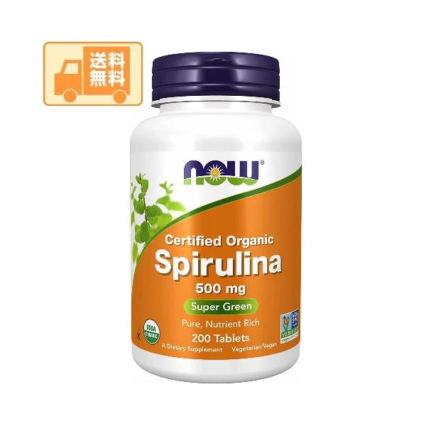 ナウフーズ社の認証オーガニック スピルリナ 500mg 200粒入りです。使用方法：健康補助食品として、1日6粒程度を目安にお飲みになられることをお勧めします。成分：6粒あたり　10カロリー、総脂質0g、ナトリウム40mg、炭水化物1g、プ...