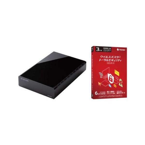 ■4549550273961　ELD-HTV040UBK(ブラック) HDD 外付けハードディスク 4TB ファンレス静音設計 ラバーフット付　と　4988752020742　ウイルスバスター トータルセキュリティ スタンダード 3年版 同...