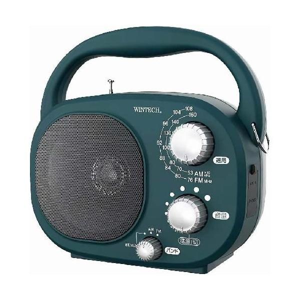 WINTECH GBR-7CBT AM/FM 防水ラジオ 防滴防塵現場ラジオコンパクト Bluetooth接続 外部入力端子 単一乾電池×4本 別売