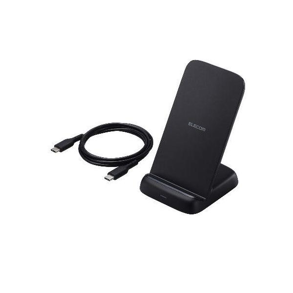 エレコム(ELECOM) W-QS11BK ブラック ワイヤレス充電器 Qi認証 充電スタンド 12W / 10W / 7.5W / 5W 高速充電 横置き/縦置き