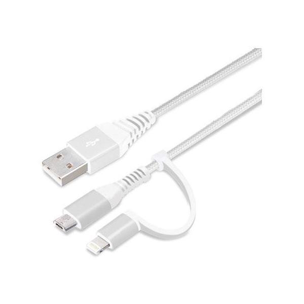 PGA PG-LMC01M02WH zCg&amp;Vo[ 2in1 USB^tP[u Lightning&amp;micro 15cm