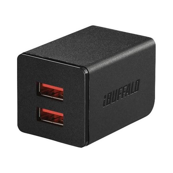 obt@[(BUFFALO) BSMPA2402P2TBK ubN BSMPA2402P2TV[Y 2.4A USB}[d 2|[g^Cv