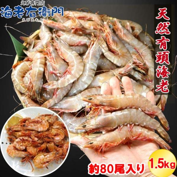 天然有頭海老 1.5kg 80尾 長さ12cm〜13cm！ 冷凍えび スリランカ バーベキュー エビフライ 塩焼き 天ぷら おせち 海鮮 天然えび 業務用