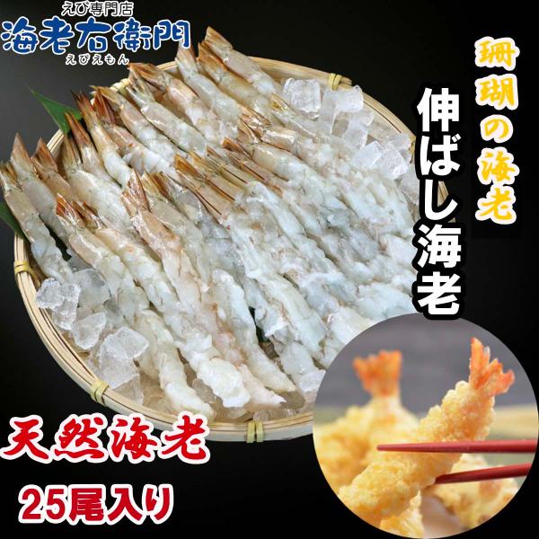 伸ばし海老 25尾 手間をかけずにエビフライ、天ぷらができます 約16cmの大型 天然海老を使用 16/20サイズ のばしえび むきえび 業務用