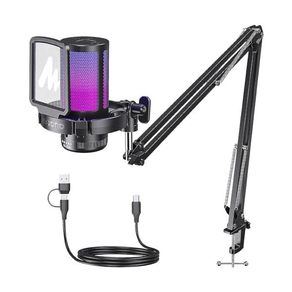 他サイト： MAONO USB コンデンサーマイク ゲーミングマイク PC マイクセット ノイズキャンセリング ミュートボタン 単一指向性 RGBライティンの商品画像