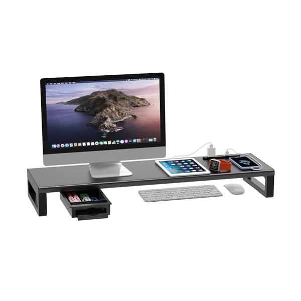 モダン黒-コンセント付き/-/-・Color:黒-コンセント付き・モニター 台は、様々な状況で非常に役に立ちます。1*USB，2*2口コンセント付きなので、デスクで本棚やプリンター・ファクス機のスタンドとして、広い用途に使用でき、大変便利で...