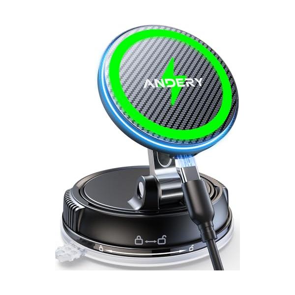 充電式LEDライト付き/-/RLX11・Color:充電式LEDライト付き・【革新デザイン！15W急速充電＋真空ゲル吸盤＋超強力磁力、車載スマホホルダー登場】ANDERY開発チームは、お客様の声に応えて大ヒットモデルの車載ホルダーを全面進化...