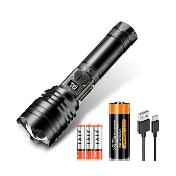 懐中電灯 led COB作業灯超高輝度1100000ルーメン Type-C 懐中電灯 led COB作業灯 液晶画面デジタル残量表示 強力 軍用 最強 超