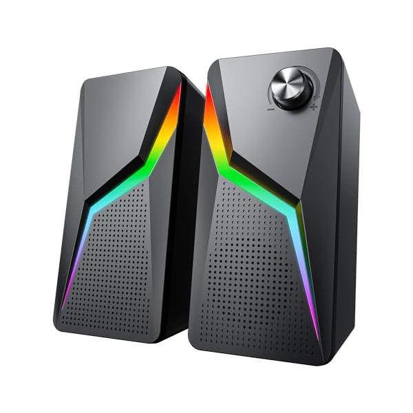 スピーカー PC ゲーミングスピーカー 有線 RGBライト付き 3.5mm