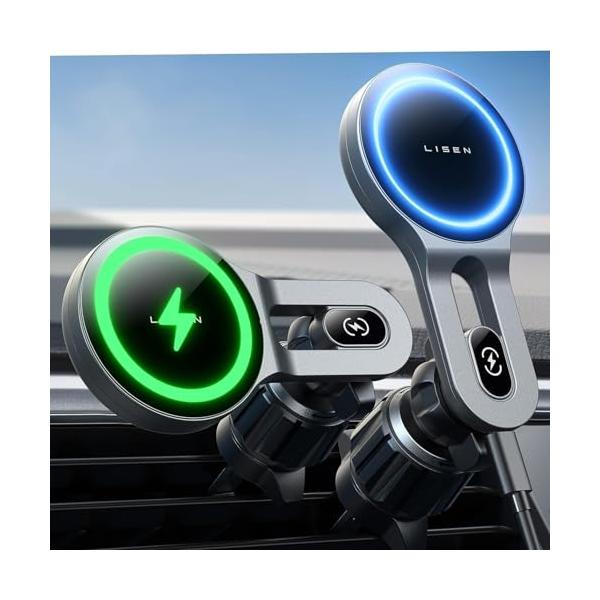 LISEN スマホホルダー エアコン吹き出し口 車 magsafe 車載ホルダー ワイヤレス充電器 マグセー