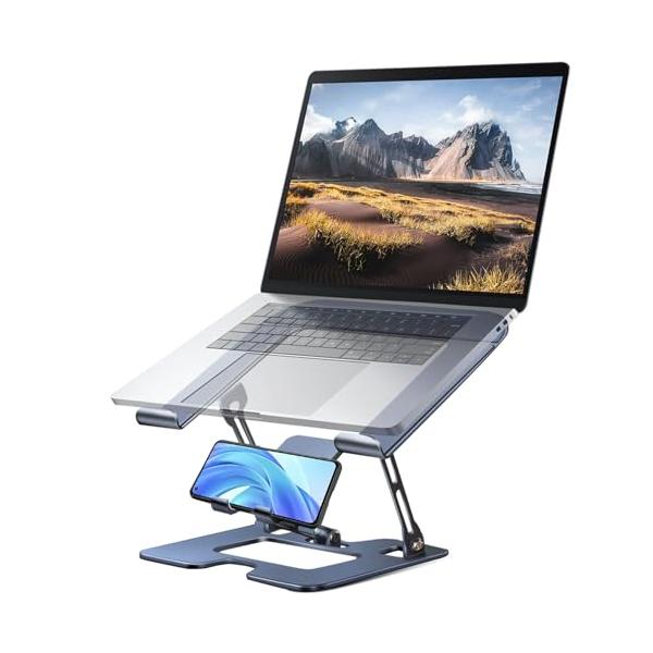 SuperKois ノートパソコンスタンド スマホスタンド付 パソコンスタンド 折りたたみ式 pcスタンド 無段階高さ&角度調整可能 タブレット