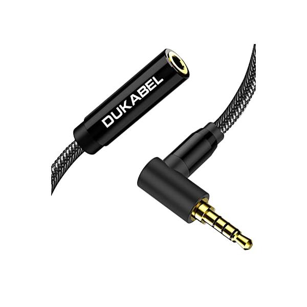 DuKabel 1.2M 3.5mm l字 イヤホン 延長ケーブル 3.5mm イヤホン 延長コード４極 L字型プラグ クリスタルナイロン編組