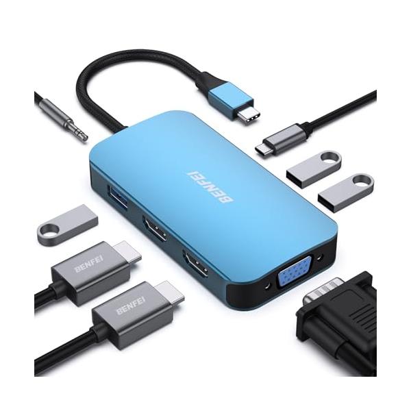BENFEI USB C 8-in-1 ハブドッキングステーション、MST 2*HDMI VGA USB-C 3*USB 3.0 100W PD : えびすストア - 通販 - Yahoo!ショッピング BENFEI USB C 8-in-1 ハブドッキングステーション、MST 2*HDMI VGA USB-C 3*USB 3.0 100W PD : えびすストア - 通販 - Yahoo!ショッピング