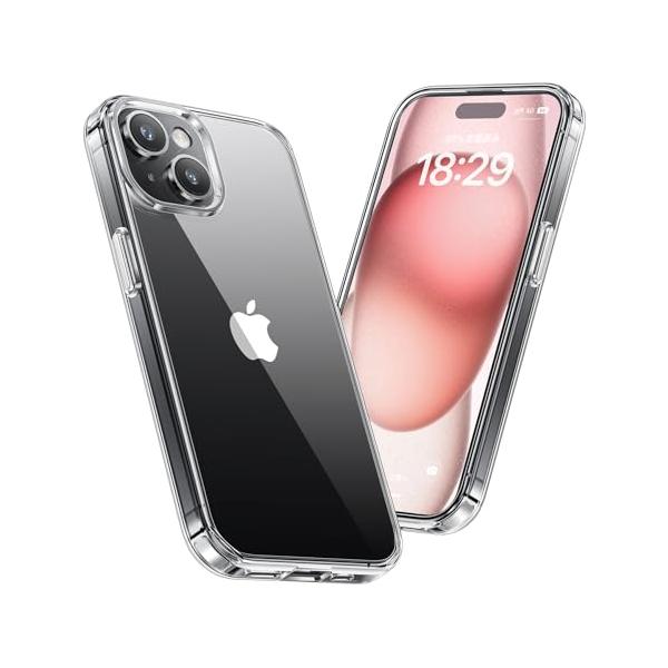 NIMASO ケース iPhone 15用 クリア 保護ケース 黄変防止 耐衝撃 米軍MIL規格 SGS認証 PC背面 傷つけ防止 薄型 バンパ