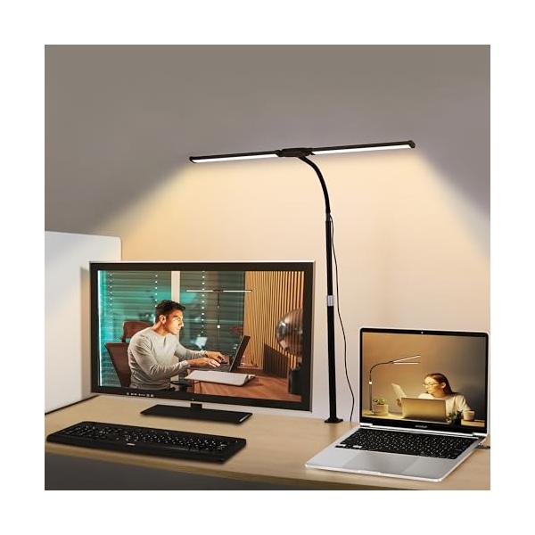 ブラック/-/ZMJADL Extensible・【アップグレードされた144ビーズLED目の保護デスクランプ】このランプは、色温度3000Kの高品質LEDランプビーズ72個と色温度6000Kの72個のビーズで構成されており、まぶしさがなく...