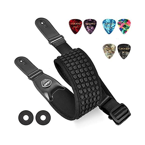 他サイト： ギターストラップ ストラップ ベースストラップ コットン製 エアクッション付 9.5cm幅 負担軽減 6枚ピックと2個ストラッの商品画像