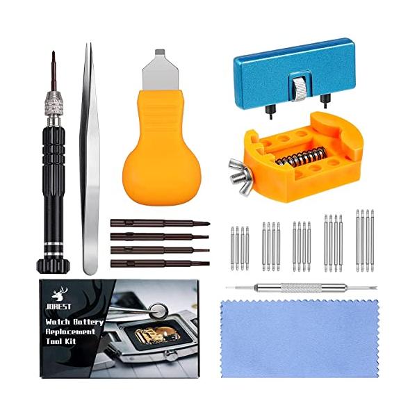 【時計電池交換キット】-このキットは、時計カバーオープナー、時計カバーのこじ開けナイフ、時計ケースホルダー、5インワン時計ドライバーハンドル、5つのドライバービット（-1.0 /-1.2 / -1.5 /+1.5 /+1.8）、スプリングバ...
