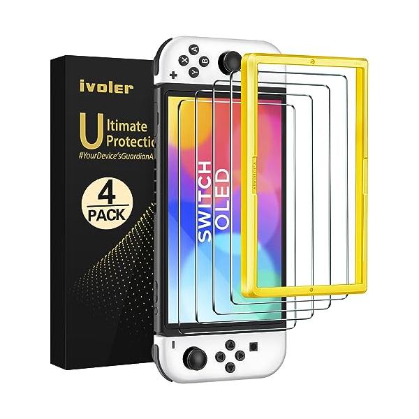 4枚入り　Switch 有機ELモデル対応　改良モデル iVoler OLED 保護 ガラスフィルム スイッチ 保護フィルム[ガイド枠