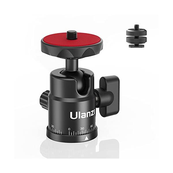 Ulanzi ボールヘッド 自由雲台 カメラ用 パノラマ 三脚用 360°回転ボール雲台 1/4ネジ コールドシューマウント付き 耐荷重5kg
