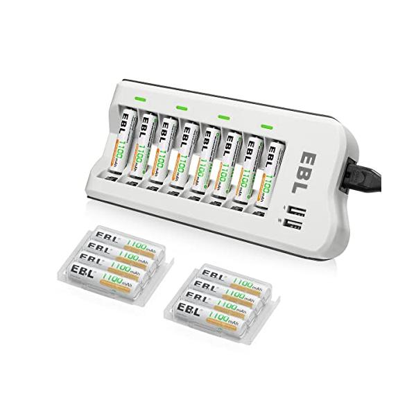 EBL単4電池 充電式 充電器セット 充電池 単4*16本パック(1100mAh) +