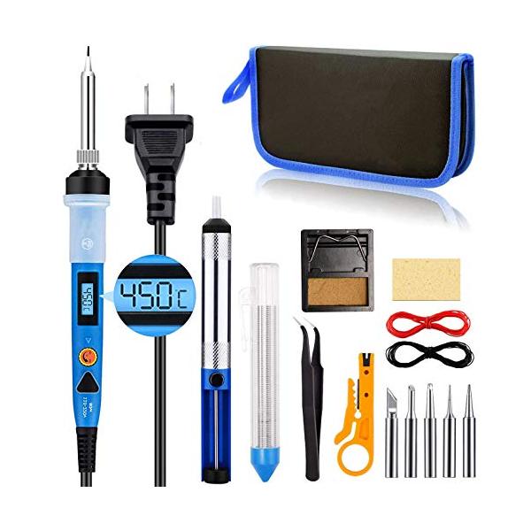 ペンシル・青-1  ・・Color:青-1・【簡単な温度制御】80W SREMTCHはんだ鉄セット、LCDディスプレイ、ノブ付き温度制御（200°C-450°C）。同時に、はんだ鉄は、耐高温性材料を使用して、高精度ま温度を確保することができ...