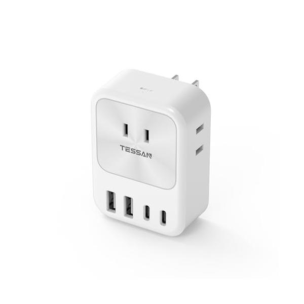 usb コンセント type-c タップ TESSAN 電源タップ USB C充電器 たこあしコンセント 3個AC口 2個タイプA 2個タイプＣ