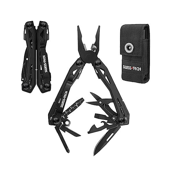 ・ブラック  ・・Color:ブラック・【16-in-1多機能】このマルチツールにラジオペンチ、ボルトグリッパ、硬線用カッター 、軟線用カッター（銅線やアルミ線など）、ハサミ、定規、ナイフ、栓抜き、缶切り、ベルトクリップ、マイナスドライバー...