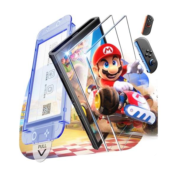 光沢/-/SW-03・Color:光沢・【3秒で完了！完璧フィット！気泡ゼロ・ズレなし・成功率100％】switch2 保護フィルムを貼る時、気泡やホコリ、位置ずれに困ったことはありませんか？この最新型「ワンプル」ガイド枠付きホコリ取り設計...