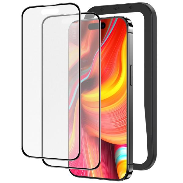 NIMASO アンチグレア iPhone15Pro 用 全面保護 ガラスフィルム 反射防止 黒縁あり 強化ガラス フィルム サラサラ 高感度タッ