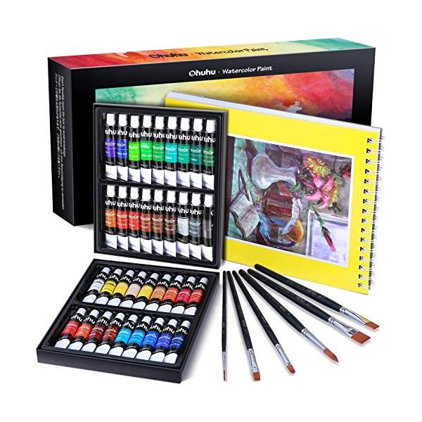 ・ローズ 12ml ・【豊富な36色水彩絵具セット】亜鉛白、レモンイエロー、ミディアムイエロー、エローオーカ、フレッシュティント、オレンジ、ローズ、朱色、スカーレット、深紅色、ブルシャンブルー、コバルトブルー、ウルトラマリンブルー、セルリア...