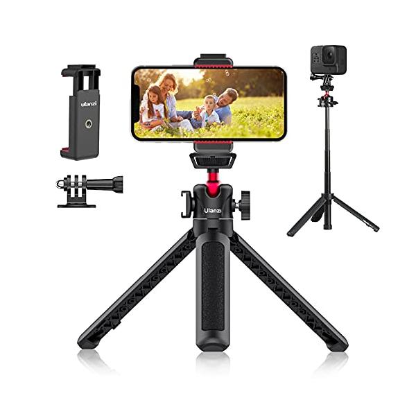 スマホクリップ付きカメラ三脚 自撮り棒 ミニ四段伸縮 卓上安定ビデオカメラ用 ebisstore333_ebd3c1eda296