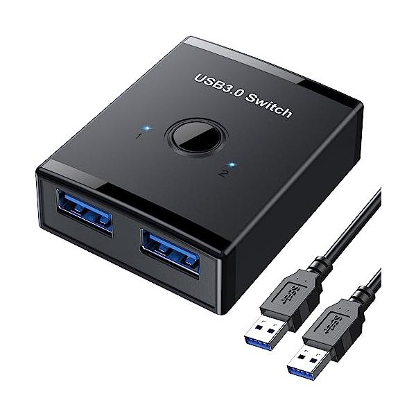 【USB 切替器 PC2台用】Runbod USB 切り替え機は、1組のプリンタ、マウス、キーボード、外付けハードディスク、ハブなどのUSB 3.0ポートを2台のパソコンで共有したり、2つのUSB機器を1台のパソコンで切り替えたり、さまざま...