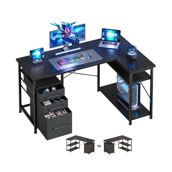 モダンブラック/幅120cm/-・Size:幅120cmColor:ブラック・【最強の収納機能】サイドラック、引き出しを搭載し、本や辞書、CDなどの収納が非常に便利です。収納一体型で空間利用率もUP！仕事用はもちろん、子供の勉強机としても最...