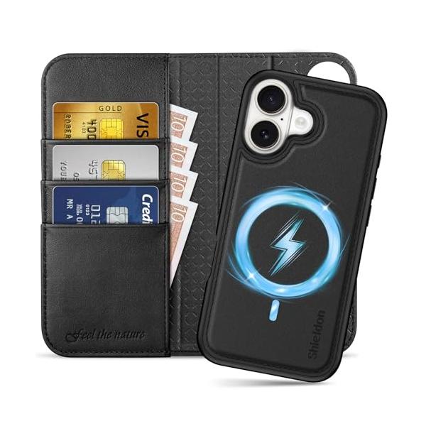 SHIELDON iPhone17 対応 手帳型ケース 2in1分離式 本革レザー 6.3インチ 5G カード収納 [RFIDブロッキング] 取