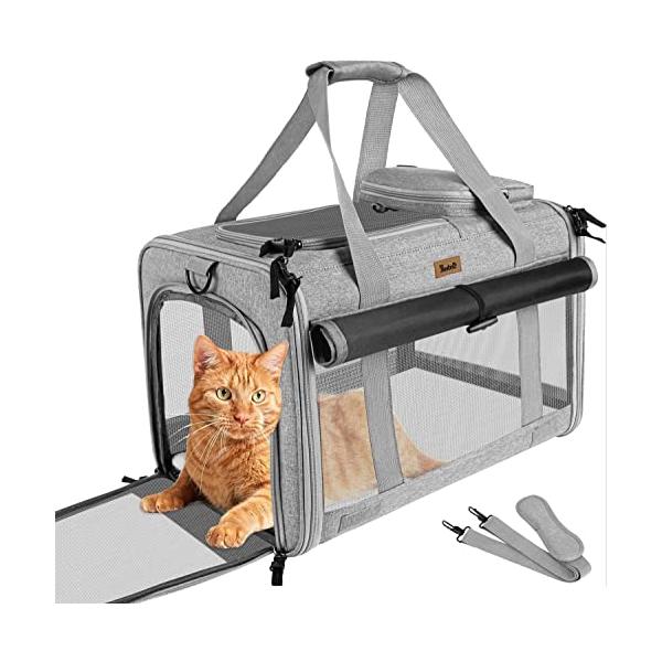 Tresbro 猫 キャリー バッグ ペットキャリー キャリーケース カーテン付き ロック式ダブルファスナー・通気性メッシュ設計 変形防止構造