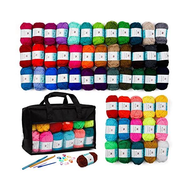 Inscraft アクリル毛糸 52色セット 1玉16g カギ針 とじ針 段数マーカー