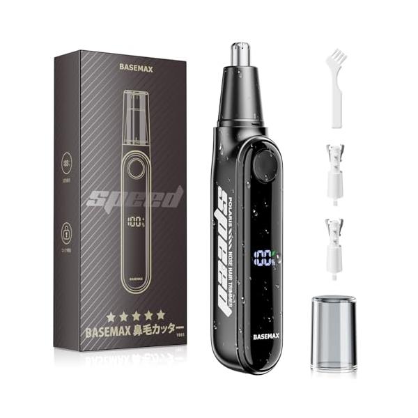 YB01 ブラック/-/-・【100日連続使用可&amp;Type-C充電&amp;LCDスクリーンを搭載】鼻毛カッターに高性能500mAhの大容量バッテリーを搭載しており、低消費電力で、付属のType-ケーブルでフル充電した場合、1日１回...